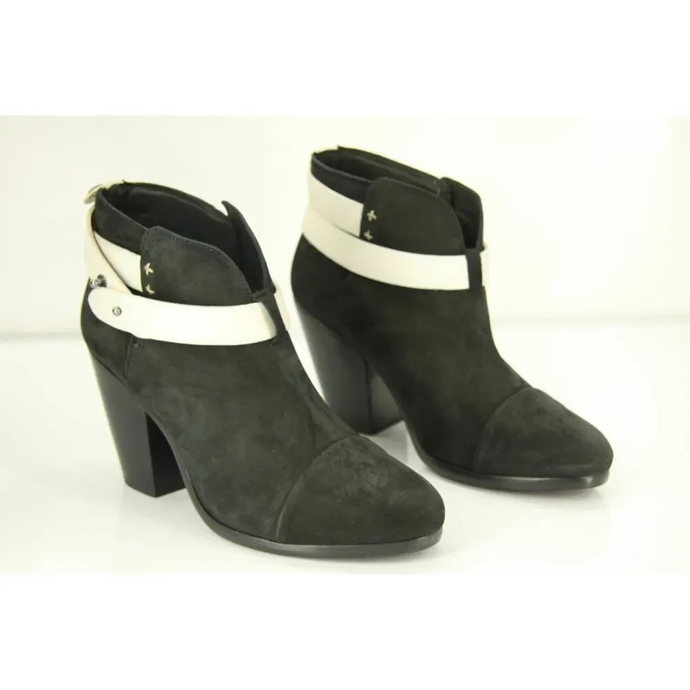 Rag & Bone Harrow White Strap Black Suede Ankle Boots Size 37.5 New $495